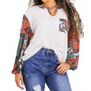 NEW SURELYMINE designed sleeves and pocket top in white multi